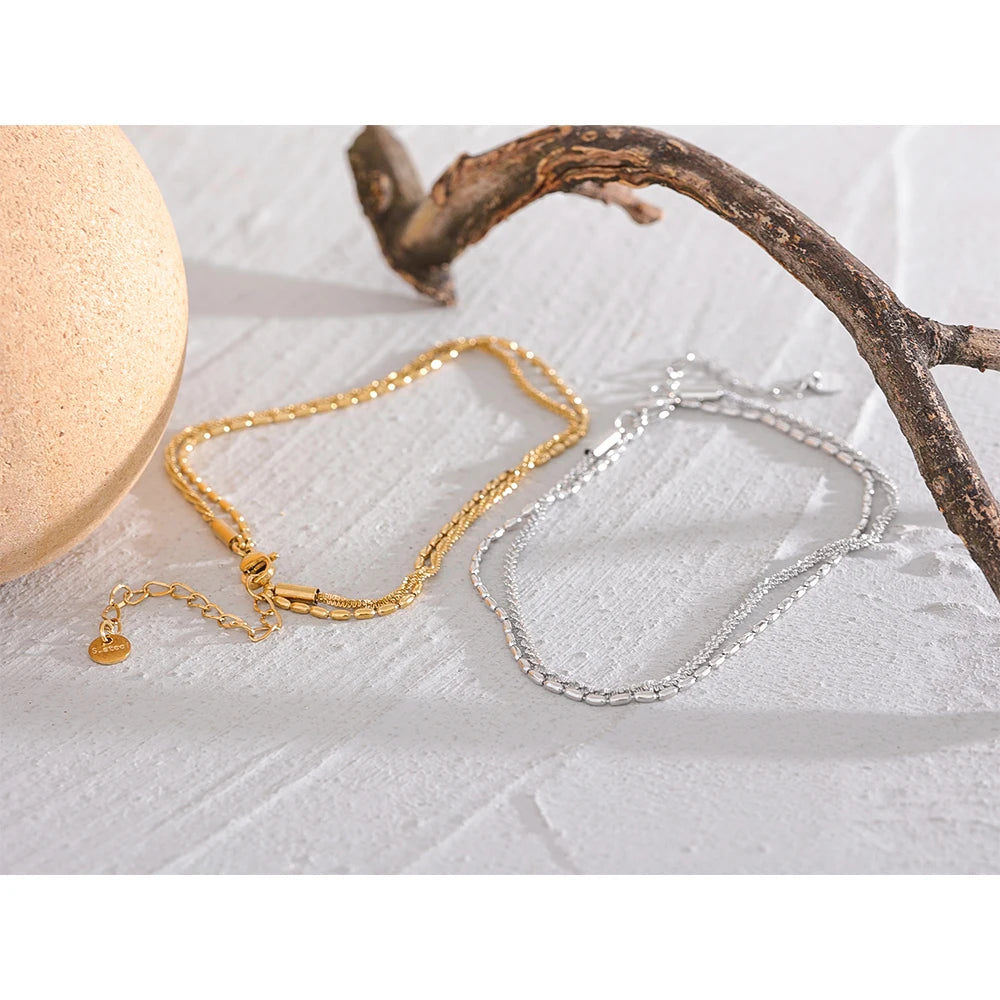 Classic Double Layer Exquisite Chain Stainless Steel Stylish Anklet Women Trendy Summer Charm Gold Silver Color Jewelry