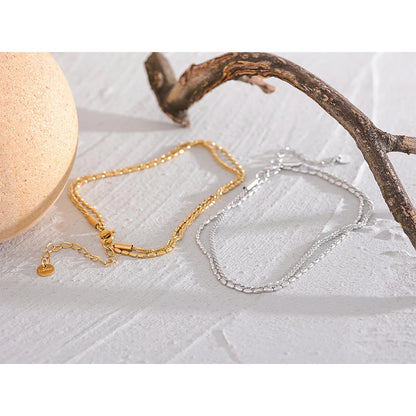Classic Double Layer Exquisite Chain Stainless Steel Stylish Anklet Women Trendy Summer Charm Gold Silver Color Jewelry