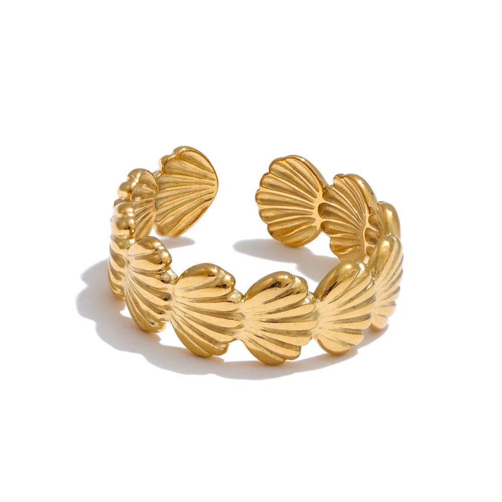 Ocean Style Adjustable Metal Shell Open Ring High Quality Plated for Women 316L Stainless Steel Summer Trendy Jewelry Gift