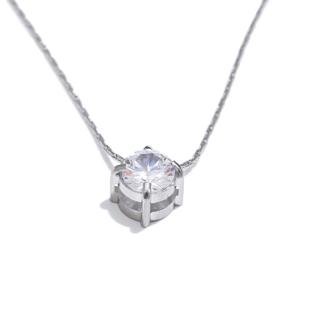 Korean Chic Stainless Steel Shiny Cubic Zirconia Cast Delicate Necklace Pendant for Women Daily Waterproof Basic Jewelry