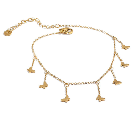 Trendy Stainless Steel Butterfly Chain Drop Foot Anklet for Women 18K PVD Plated Summer Beach Charm Jewelry Accessories