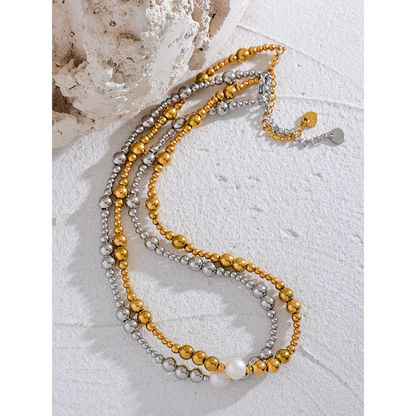 Waterproof Stainless Steel Natural Pearl Metal 18K Gold Plated Beads Necklace Women Fashion Collar Jewelry Bijoux