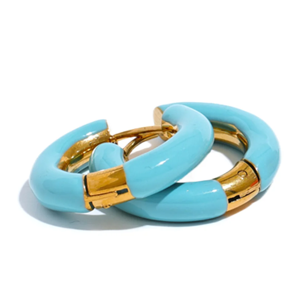 20mm Candy Color Blue Pink Brown Enamel Stainless Steel Hollow Hoop Earrings Golden Simple Trendy Y2K Sweet Jewelry Gift