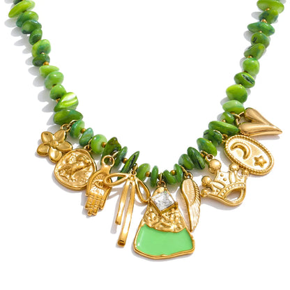 New Handmade Jewelry Green Shell Chain Flower Love Drop Necklace Spring Summer Fashion Collar Jewelry Gift