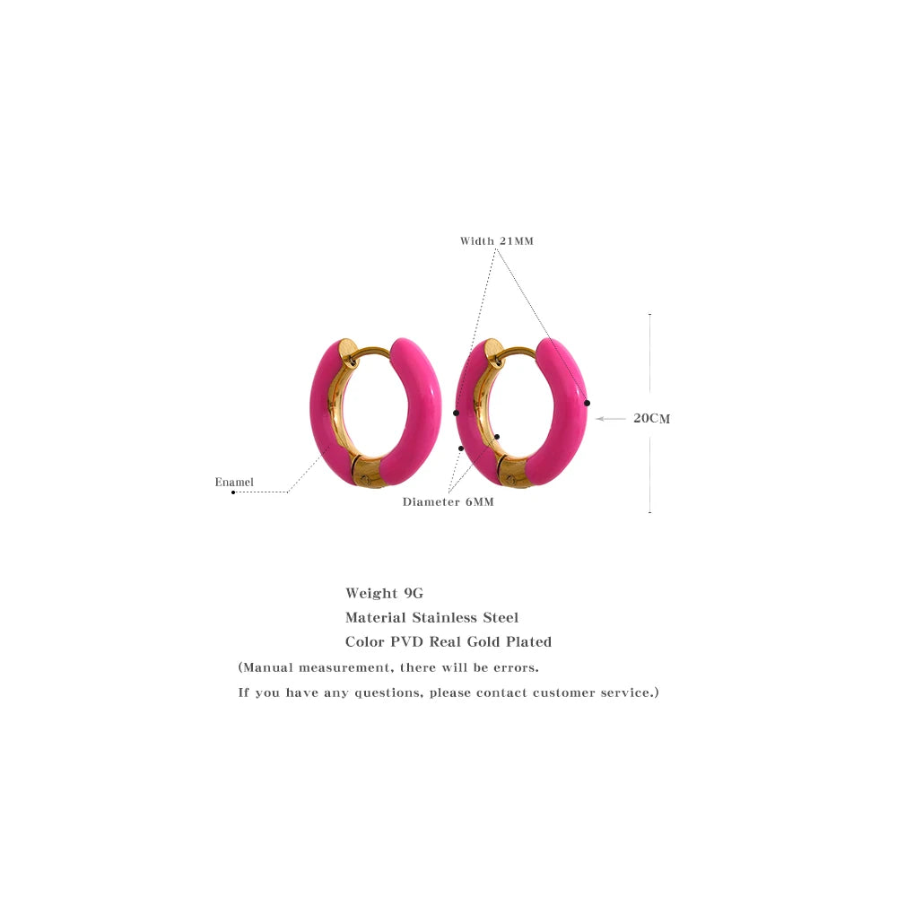 20mm Trendy Orange Green Enamel Stainless Steel Round Hoop Huggie Earrings Waterproof Charm Fashion Daily Jewelry Women