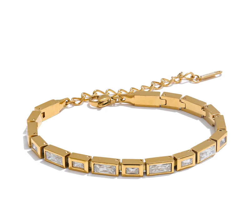 Waterproof High Quality Shiny Cubic Zirconia Chain Premium Bracelet Bangle Stainless Steel New Jewelry