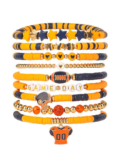 7pc/8pc/9pc Game Day Football Charm Bracelet: Stackable Sports Jewelry for Moms & Dads - Perfect for Football Fans