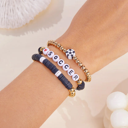 Football Basketball Baseball Volleyball Bracelet Soft Clay Pottery Gold Color Beads Bangle Unisex Student Sports Jewelry