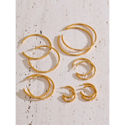 Minimalist C-Shape Round Daily Hoop Earrings Stainless Steel Versatile Popular PVD Waterproof Jewelry