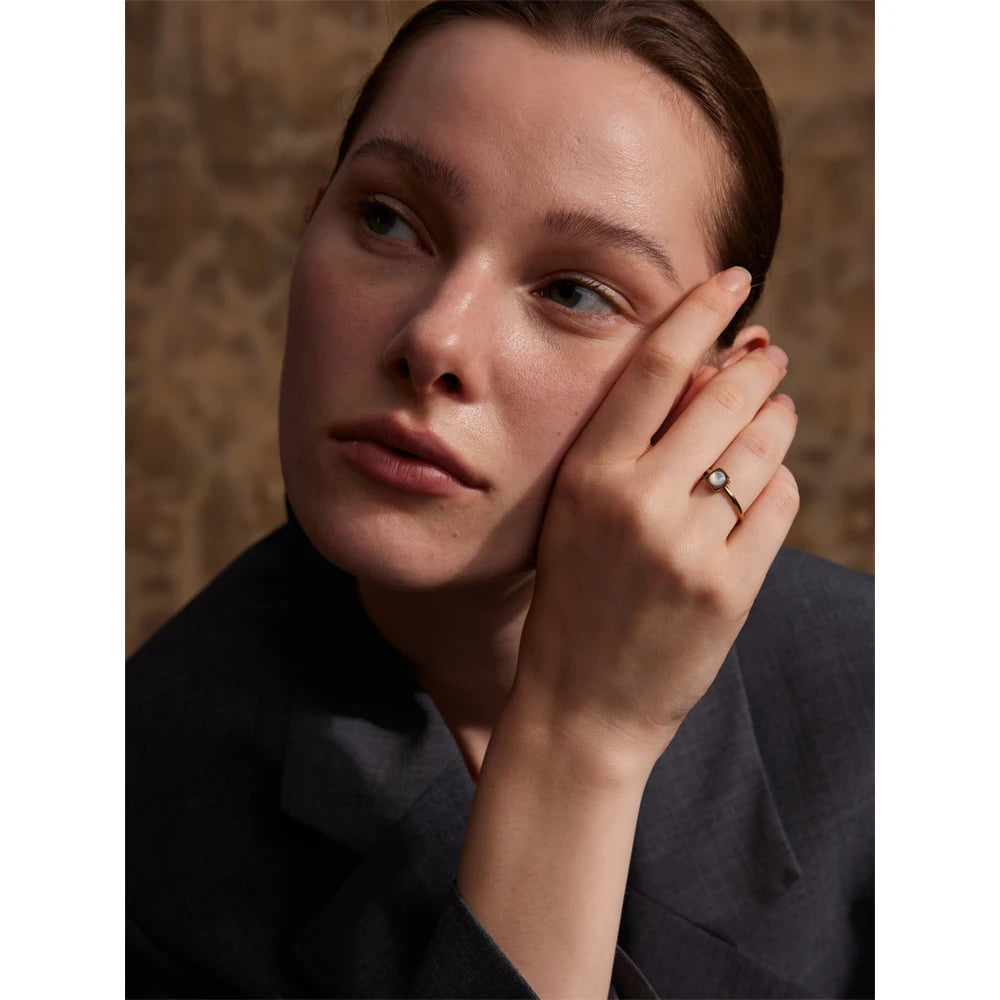 Natural Shell Square Thin Fashion Ring 316L Stainless Steel Gold Color Charm Chic Jewelry 18K PVD Plated Waterproof