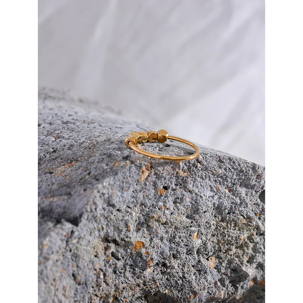 Stainless Steel Square Beads Ring Women Fashion Thin Metal Gold Silver Color Summer Rust Proof Finger Jewelry Anneaux