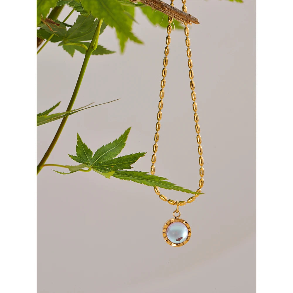 Stainless Steel Exquisite Moonlight Stone Drop Necklace for Women High Quality Chic Chain Charm Jewelry Gift Waterproof