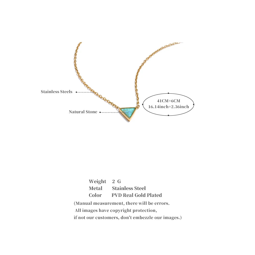 Exquisite Stainless Steel Natural Australia Opal Stone Triangle Pendant Necklace Small Chic Neck Jewelry Recommend Gift