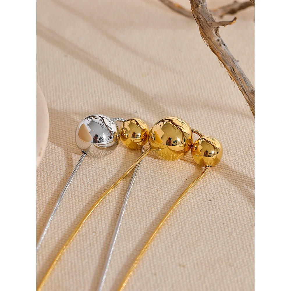 Stainless Steel Round Ball Beads Pendant Necklace Fashion Waterproof Metal Daily Gold Color Trendy Jewelry for Women Gift