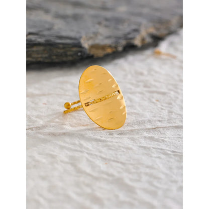 Statement Stainless Steel Geometric Adjustable Big Thin Ring 18K Gold Color Chic Charm Trendy Waterproof Jewelry for Women
