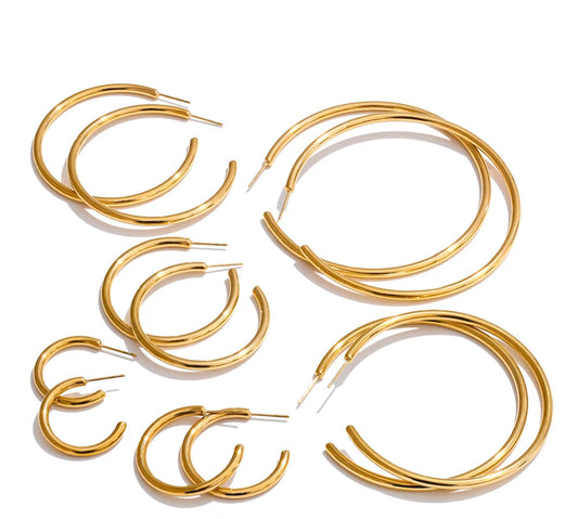 Minimalist C-Shape Round Daily Hoop Earrings Stainless Steel Versatile Popular PVD Waterproof Jewelry