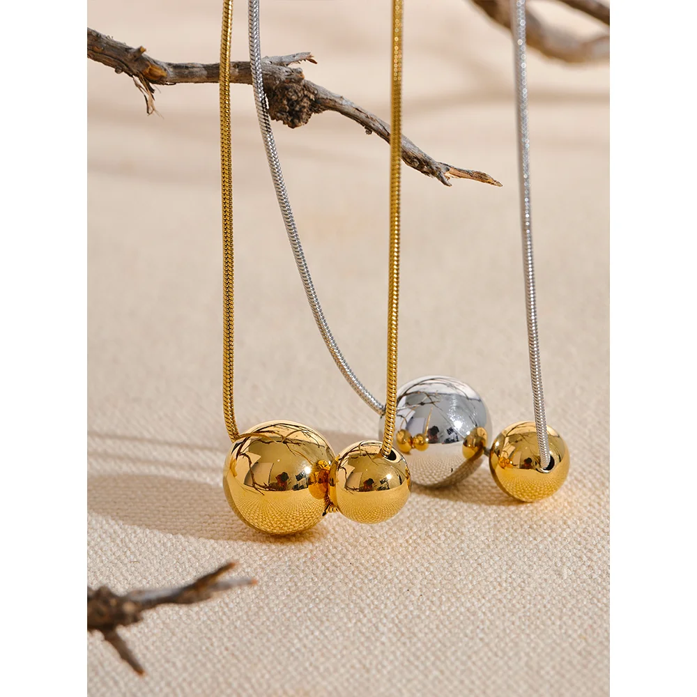 Stainless Steel Round Ball Beads Pendant Necklace Fashion Waterproof Metal Daily Gold Color Trendy Jewelry for Women Gift