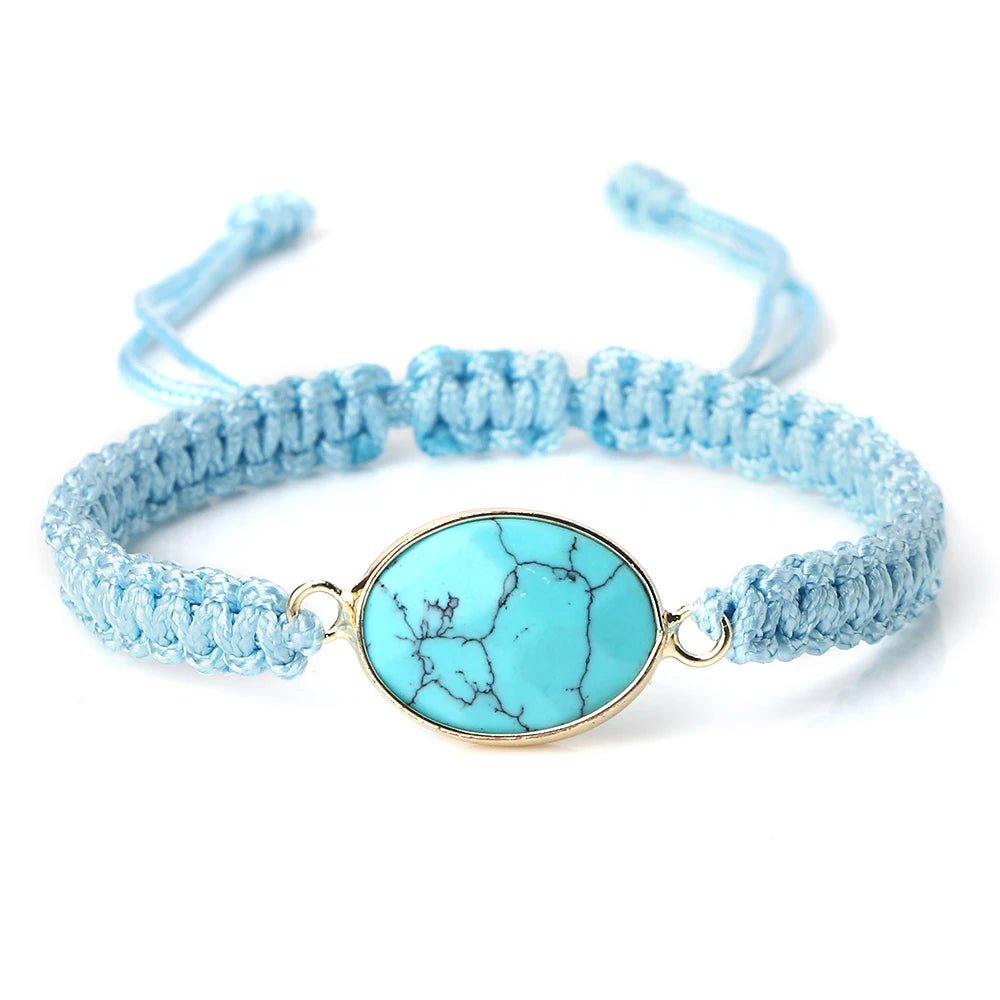 Bohemian Blue Rope String Bracelet Natural Stone Pendant Adjustable Bracelets