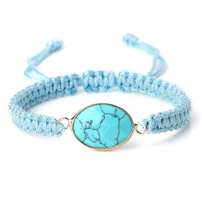 Bohemian Blue Rope String Bracelet Natural Stone Pendant Adjustable Bracelets