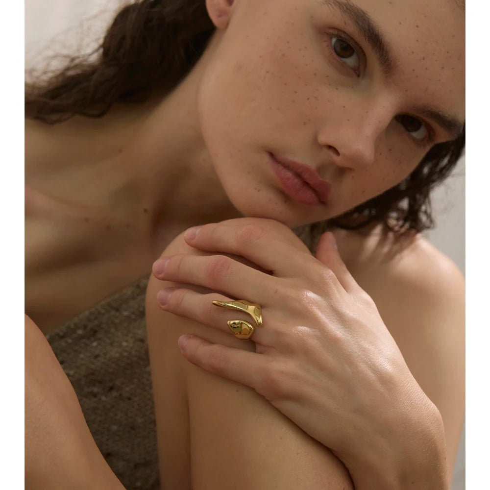New Casting PVD Plated Stainless Steel Metal Geometric Adjustable Creative Ring Women Daily Fashion Jewelry Accessories