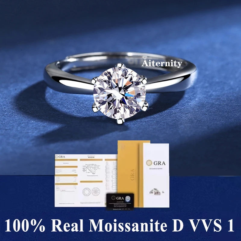 100% Real Moissanite Ring D VVS1 Pass Diamond Test Pen Adjustable Size S925 Sliver GRA Certificate Wedding Rings for Women