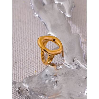 Creative Stainless Steel Geometric Hollow Golden Minimalist Ring Fashion Waterproof Unusual Trendy Textured Jewelry