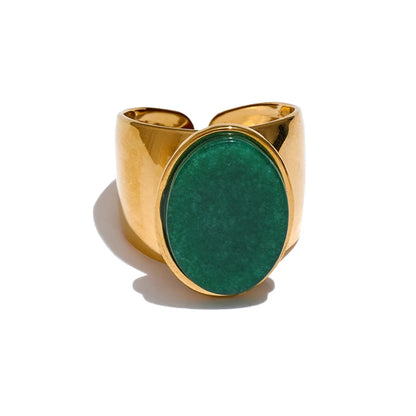 PVD Plated Stone Stainless Steel Gold Color Wide Ring Summer Trendy Fashion Jewelry Accessories Bijoux