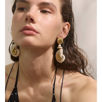 Ocean Series Resin Shell Conch Drop Dangle Earrings for Women Stainless Steel Summer Holiday Daily Attractive Jewelry New