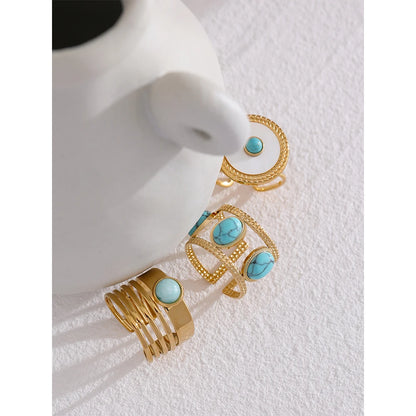 Stainless Steel Fashion Summer Open Adjustbale Ring for Women Cheap Trendy Charm Stone Ring Jewelry Accessories