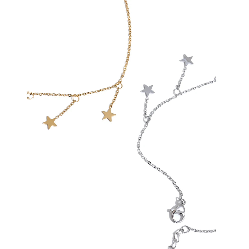316L Stainless Steel Long Star Chain Anklet Summer Beach Foot Jewelry 18K PVD Plated Waterproof Accessories