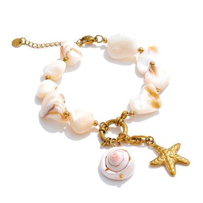 Ocean Style Shell Chain Conch Starfish Drop Necklace Bracelet Bangle Stainless Steel Summer Beach Jewelry Gift