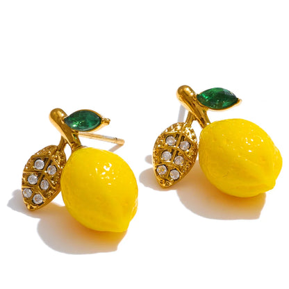 Fashion Yellow Resin Zirconia Fruit Lemon Dangle Earrings for Women Stainless Steel Arrivals Chic Jewelry Wholesale