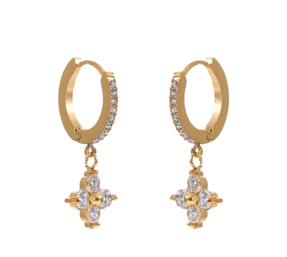 Delicate Cubic Zirconia Heart Water Drop Flower Drop Hoop Earrings Stainless Steel Premium Daily Jewelry 2025
