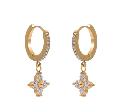 Delicate Cubic Zirconia Heart Water Drop Flower Drop Hoop Earrings Stainless Steel Premium Daily Jewelry 2025
