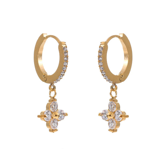 Delicate Cubic Zirconia Heart Water Drop Flower Drop Hoop Earrings Stainless Steel Premium Daily Jewelry 2025