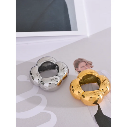 316l Stainless Steel Flower Hollow Big Fashion Statement Ring Waterproof Texture Jewelry Attractive Women Bijoux Gift