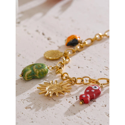 Ocean Style Ceramic Conch Fish Butterfly Sun Drop Y2K Handmade Necklace Women Stainless Steel Statement Trending Jewelry