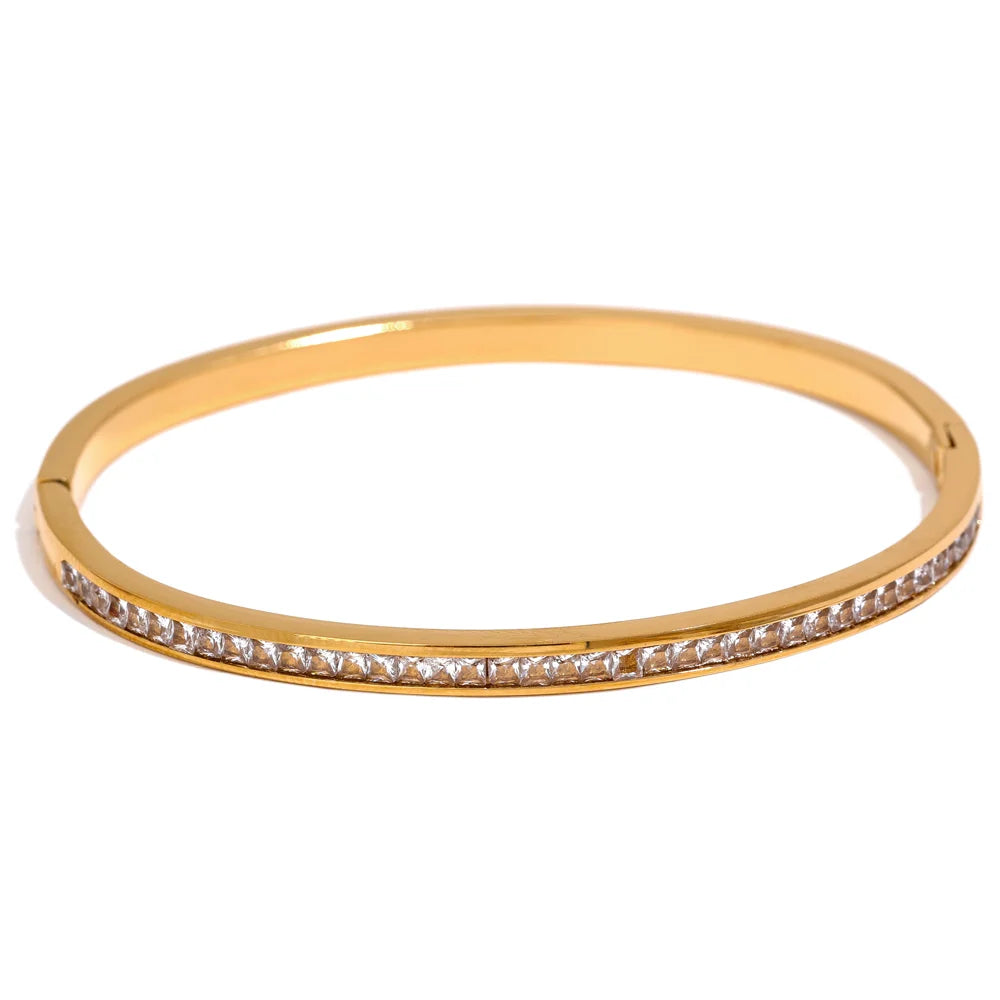 Two Shape Round Square Colorful Cubic Zirconia Stainless Steel Bracelet Bangle Luxury Fashion Women Jewelry Bijoux