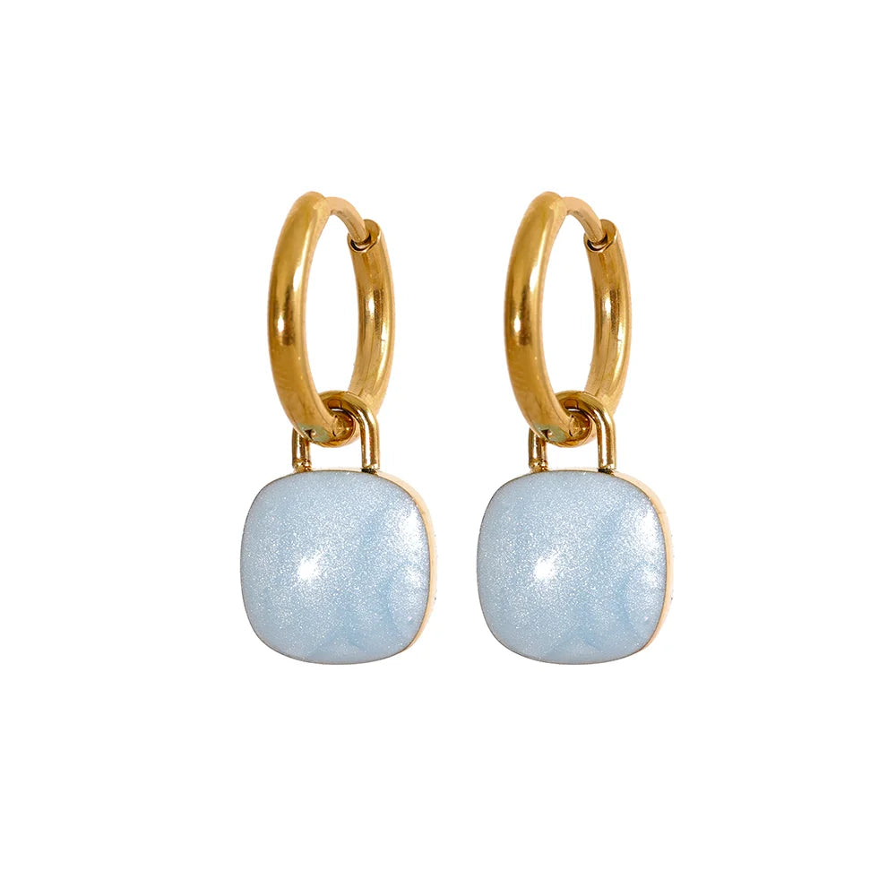 Colorful Enamel Candy Stainless Steel Square Drop Chic Hoop Earrings Women 18K PVD Plated Stylish Summer Jewelry Bijoux