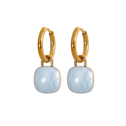 Colorful Enamel Candy Stainless Steel Square Drop Chic Hoop Earrings Women 18K PVD Plated Stylish Summer Jewelry Bijoux