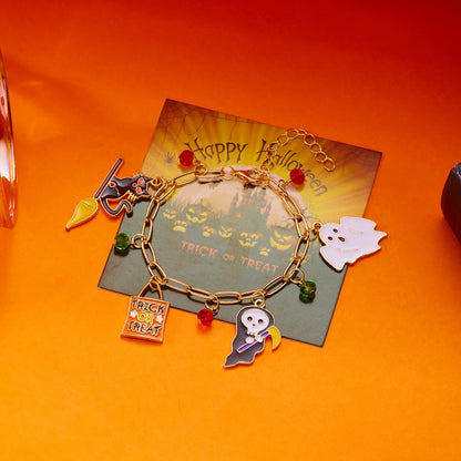 Gothic Halloween Pumpkin Cat Metal Chain Bracelets for Women Men Handmade Bat Spider Kitten Skull Bangles Party Punk Jewelry