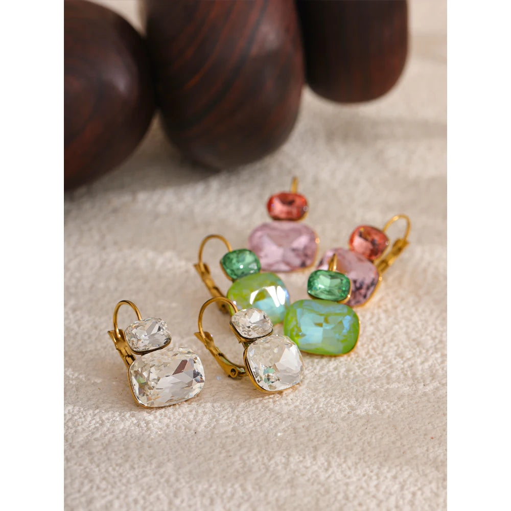 Fashion Crystal Candy Stud Earrings French Hoops Trendy White Green Pink Y2K Summer Jewelry for Women 18k PVD Plated