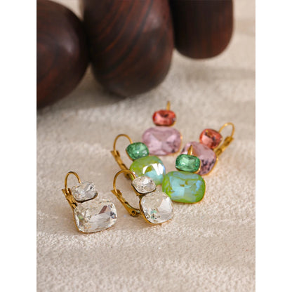 Fashion Crystal Candy Stud Earrings French Hoops Trendy White Green Pink Y2K Summer Jewelry for Women 18k PVD Plated