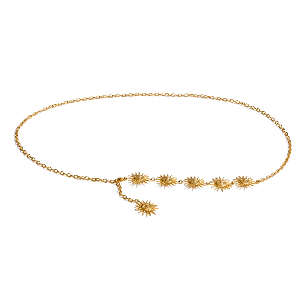 Exclusive Stainless Steel Creative Sun Face Belly Waist Chain Sexy Jewelry 18K PVD Plated Summer Beach Fashion Accessory