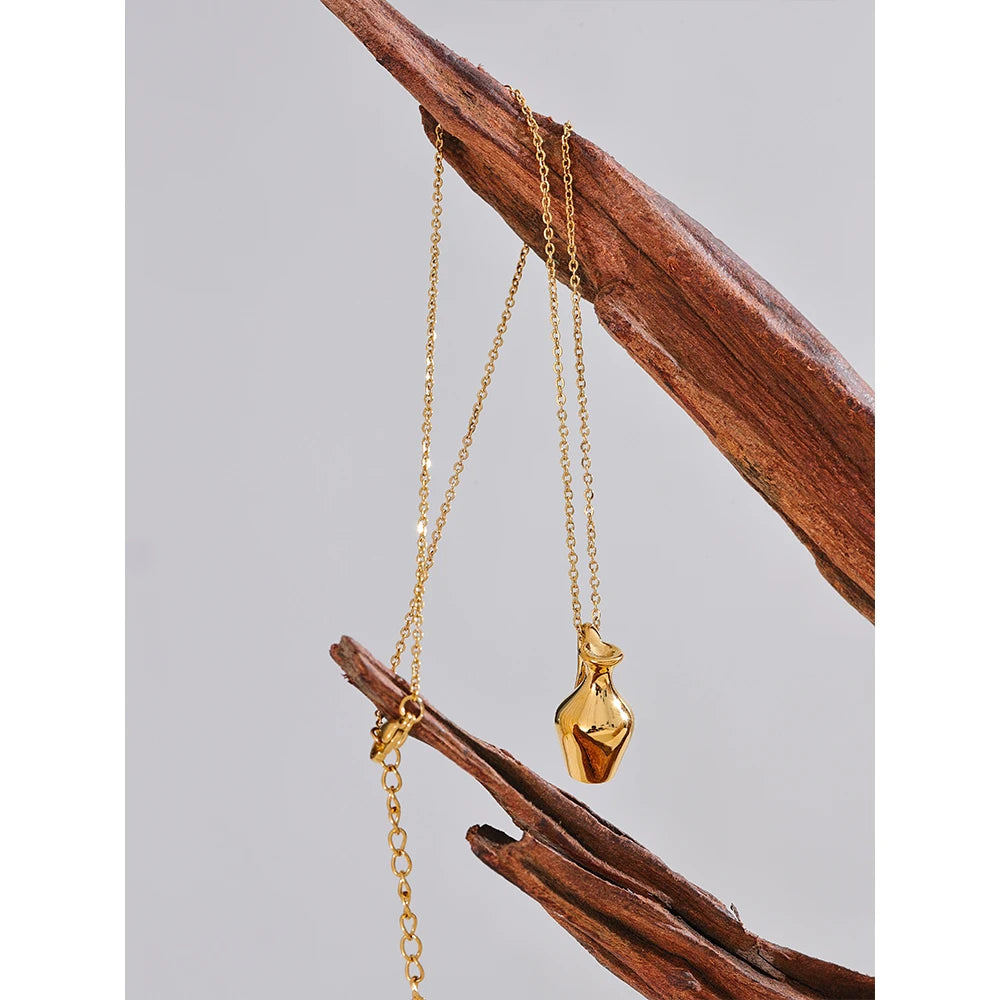 Personalized Solid Metal Vase Kettle Charm Necklace Pendant Waterproof Stainless Steel Collar Fashion Jewelry Women New