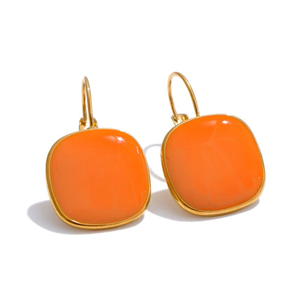 Joyful Candy Multicolor Enamel Square Hoop Earrings 18K Golden Plated Stainless Steel Spring Summer Jewelry Waterproof