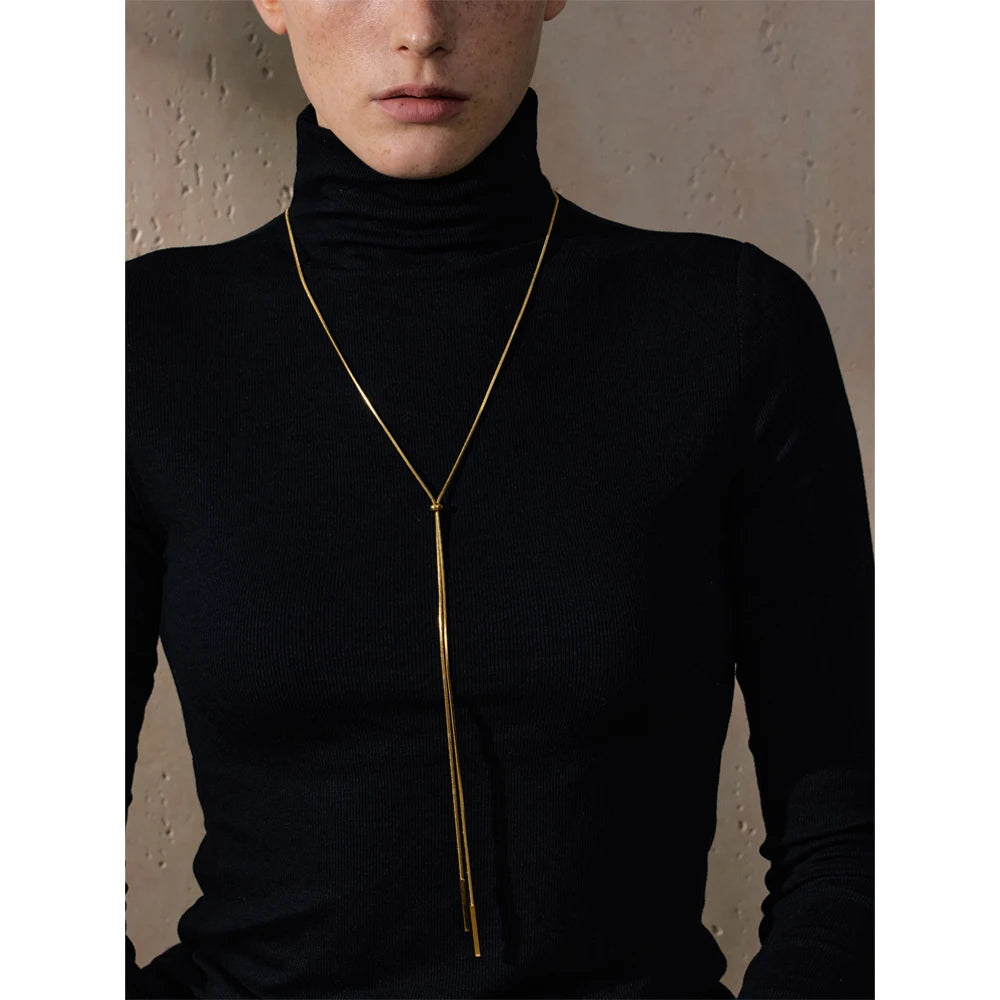 80+5cm Stainless Steel Adjustable Exquisite Sweater Chain Smooth Necklace for Women Minimalist Collar Fashion PVD Jewelry