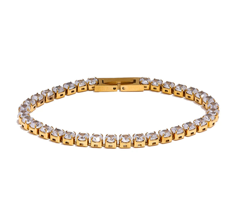 4mm High Quality Shiny Cubic Zirconia Chain Wrist Bracelet Bangle for Women Stainless Steel Exquisite Premium Jewelry New