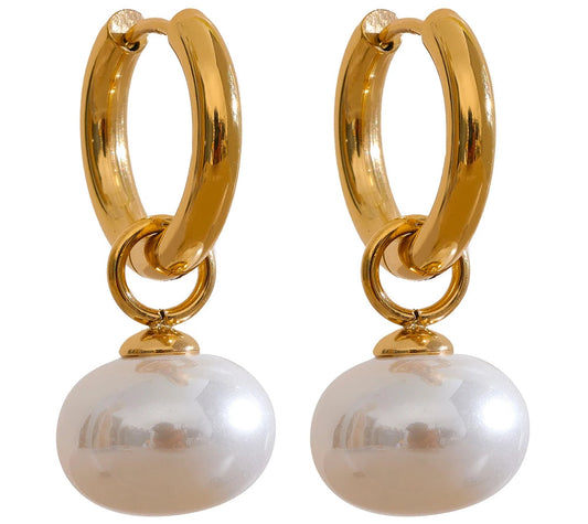 High Quality Imitation Pearls Drop Stainless Steel Golden Korean Hoop Earrings Charms Fashion Jewelry Bijoux Femme Gift