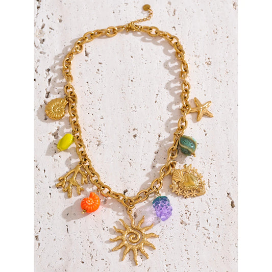 Exquisite Ceramic Ocean Style Sun Pendant Necklace Fashion Trendy Stainless Steel Collar Arrivals Jewelry Recommend